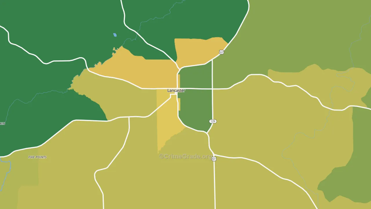 Lancaster, WI Map of Burglary Rates