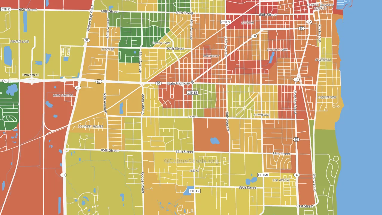 Lance, Kenosha, WI Map of Burglary Rates