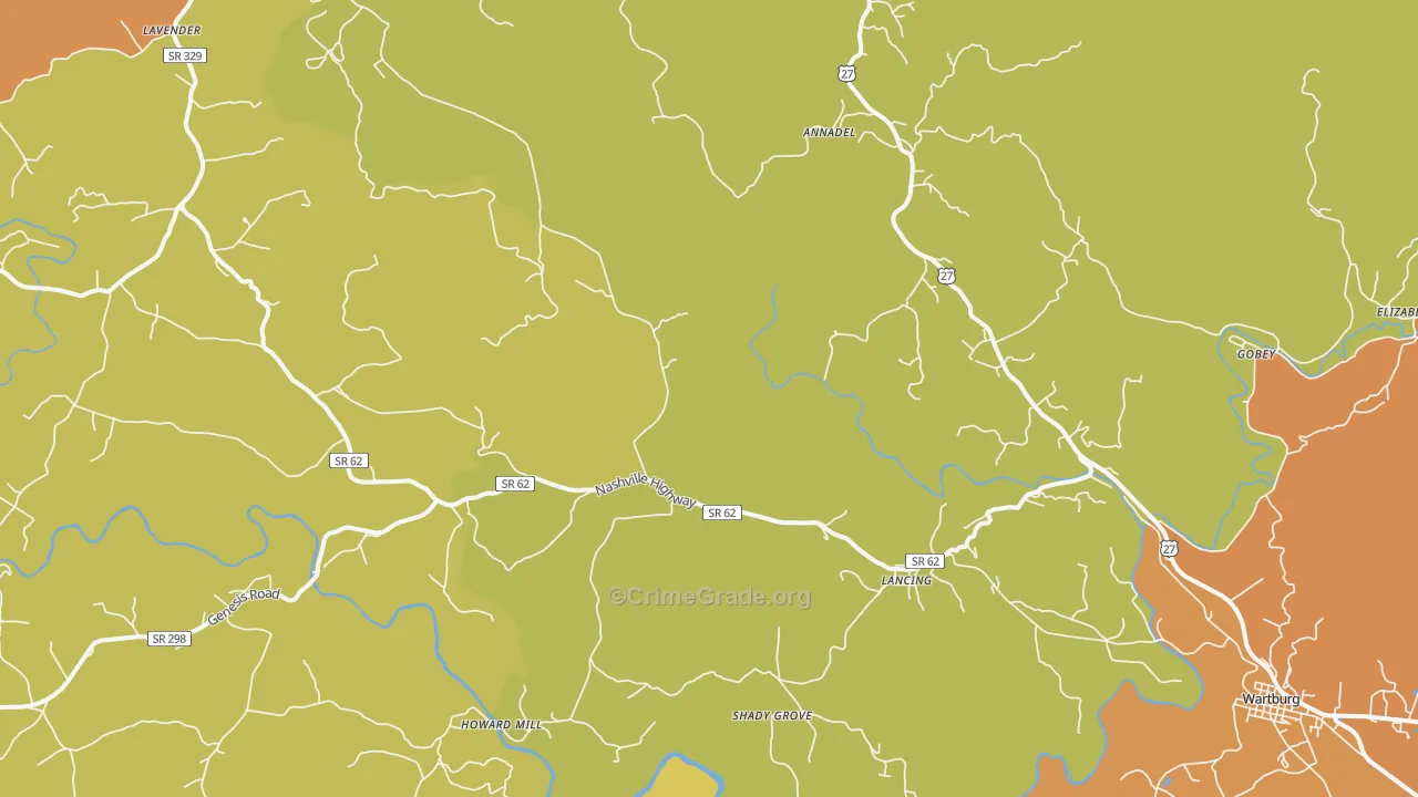 Lancing, TN Map of Burglary Rates