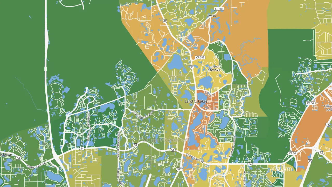 Land O' Lakes, FL Map of Burglary Rates