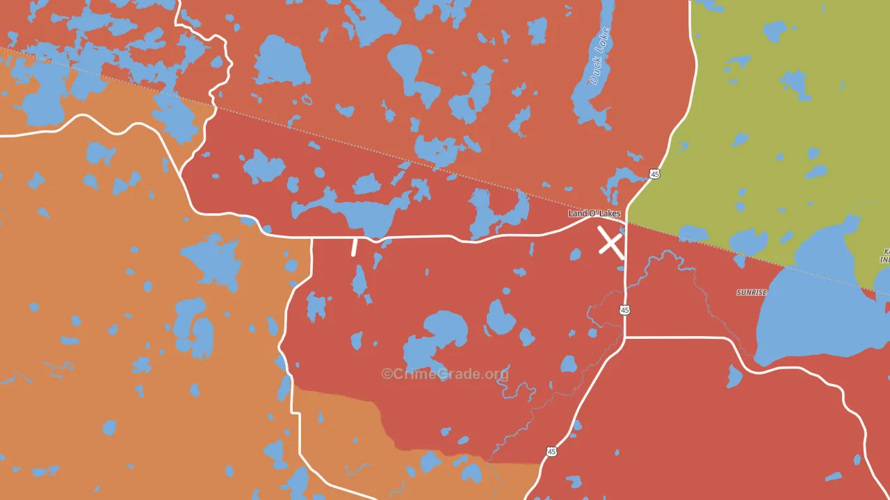 Land O' Lakes, WI Map of Burglary Rates