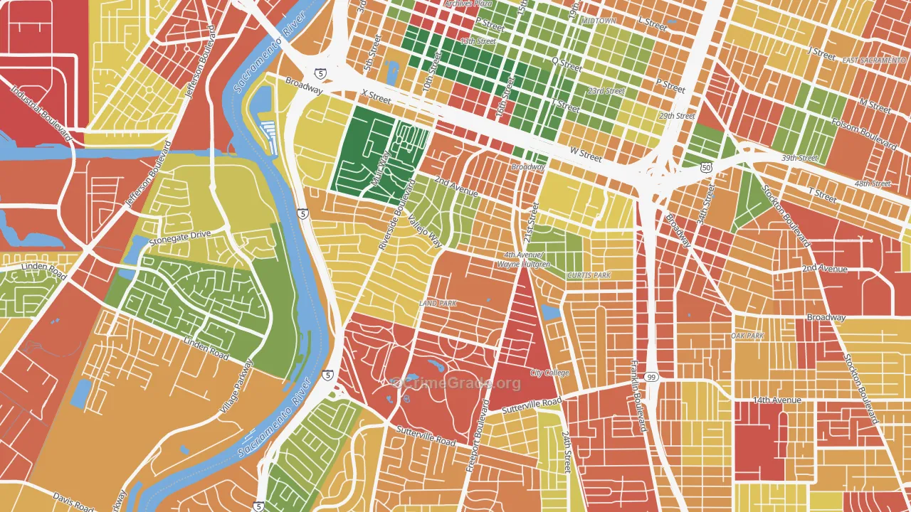 Land Park, Sacramento, CA Map of Burglary Rates