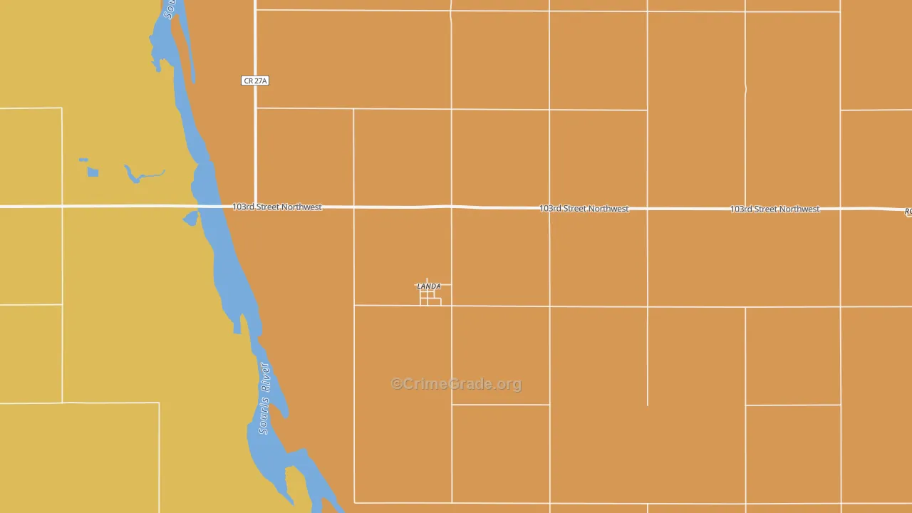 Landa, ND Map of Burglary Rates