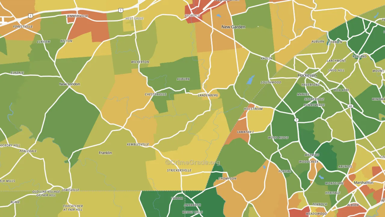 Landenberg, PA Map of Burglary Rates