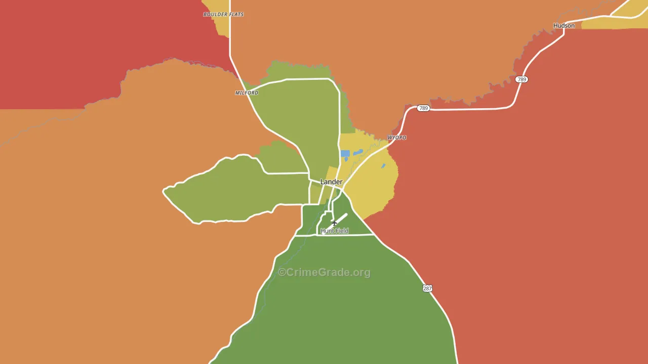 Lander, WY Map of Burglary Rates