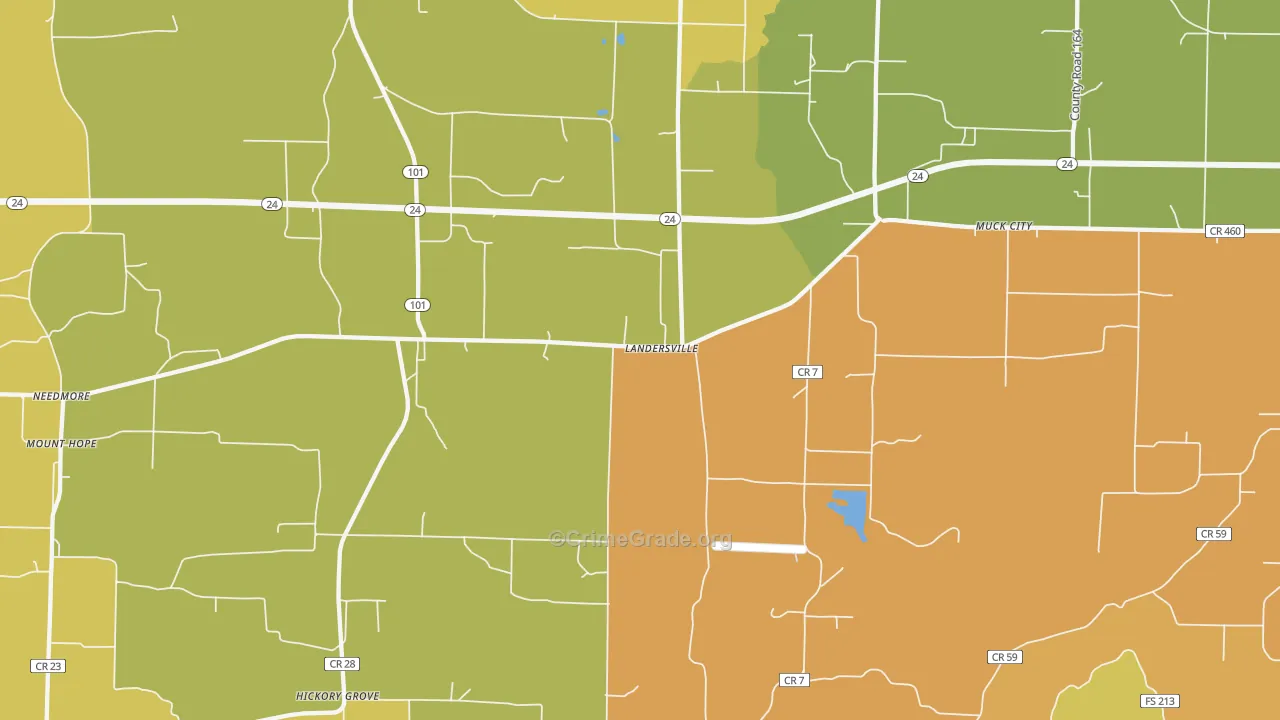 Landersville, AL Map of Burglary Rates