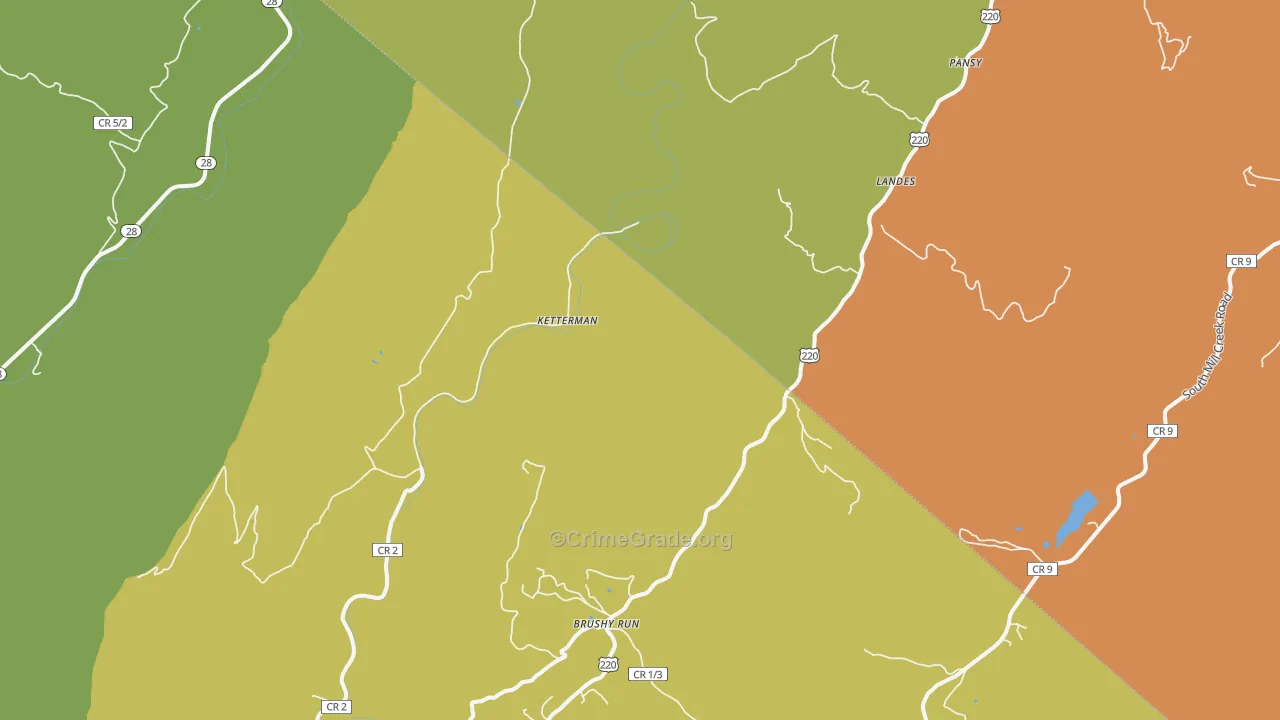 Landes, WV Map of Burglary Rates