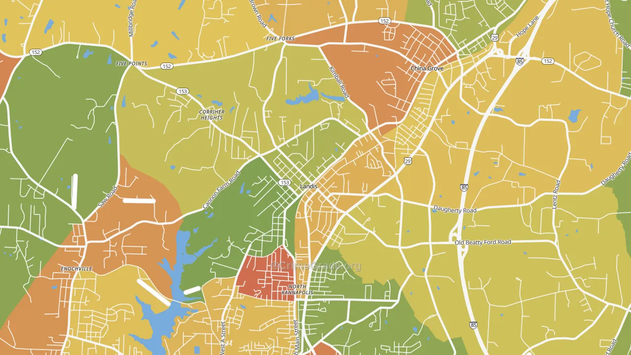 Landis, NC Map of Burglary Rates