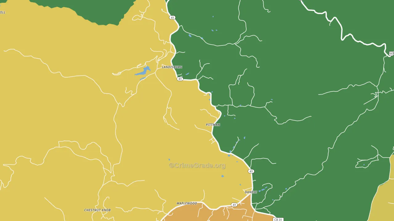 Landisburg, WV Map of Burglary Rates