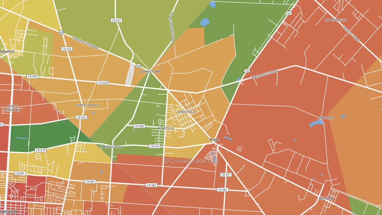 Landisville, NJ Map of Burglary Rates