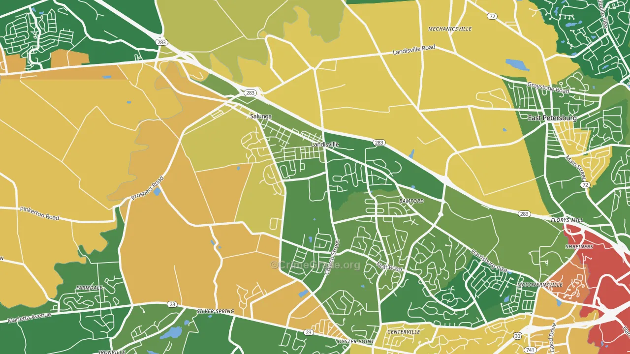Landisville, PA Map of Burglary Rates