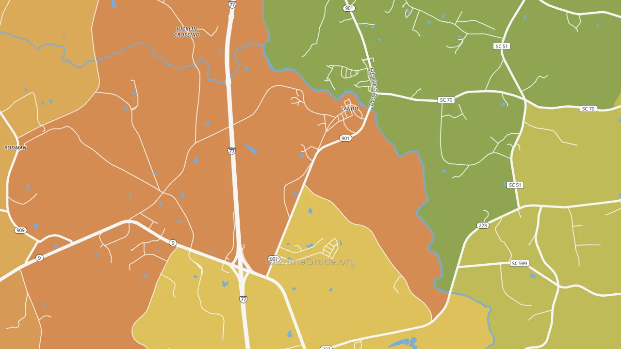 Lando, SC Map of Burglary Rates