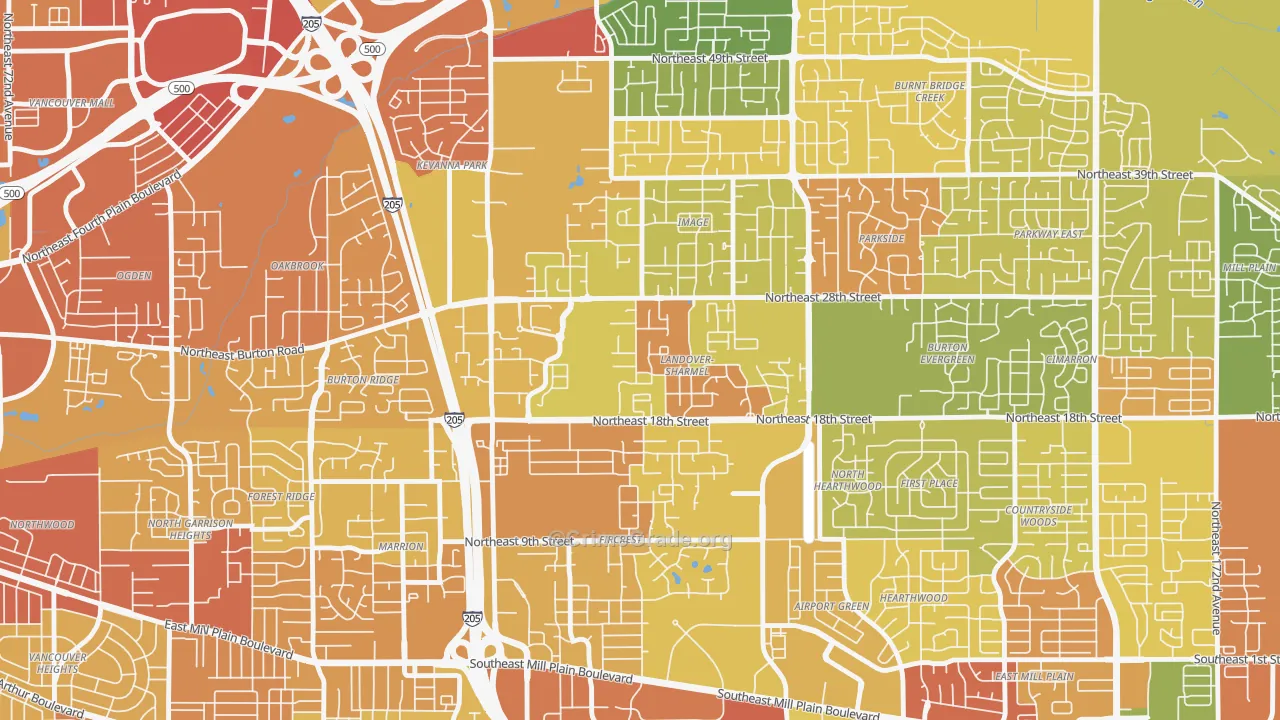 Landover-Sharmel, Vancouver, WA Map of Burglary Rates