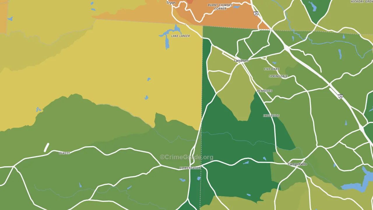 Landrum, SC Map of Burglary Rates