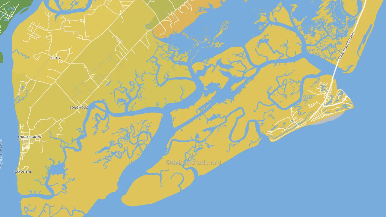 Lands End, SC Map of Burglary Rates