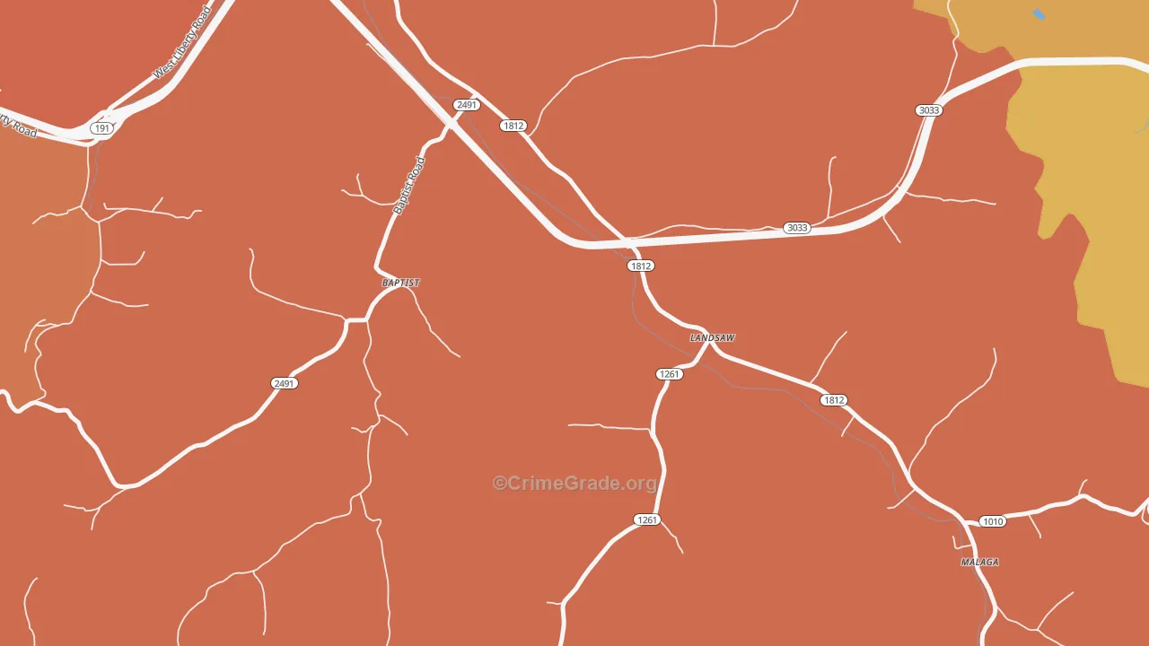 Landsaw, KY Map of Burglary Rates