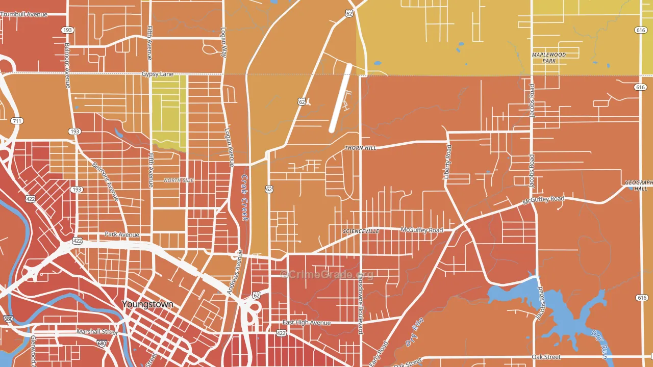 Landsdowne, Youngstown, OH Map of Burglary Rates