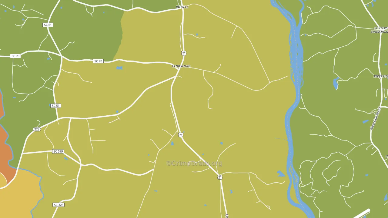 Landsford, SC Map of Burglary Rates