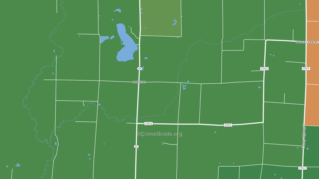 Landstad, WI Map of Burglary Rates