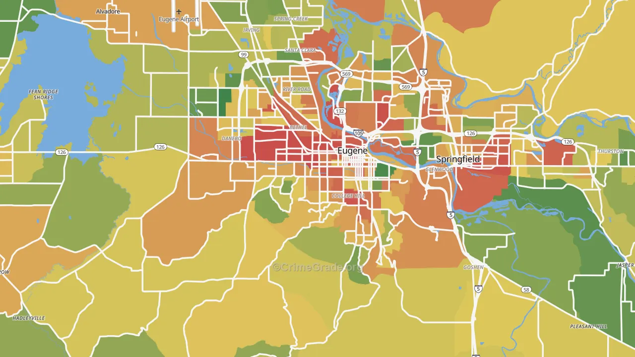 Lane County, OR Map of Burglary Rates