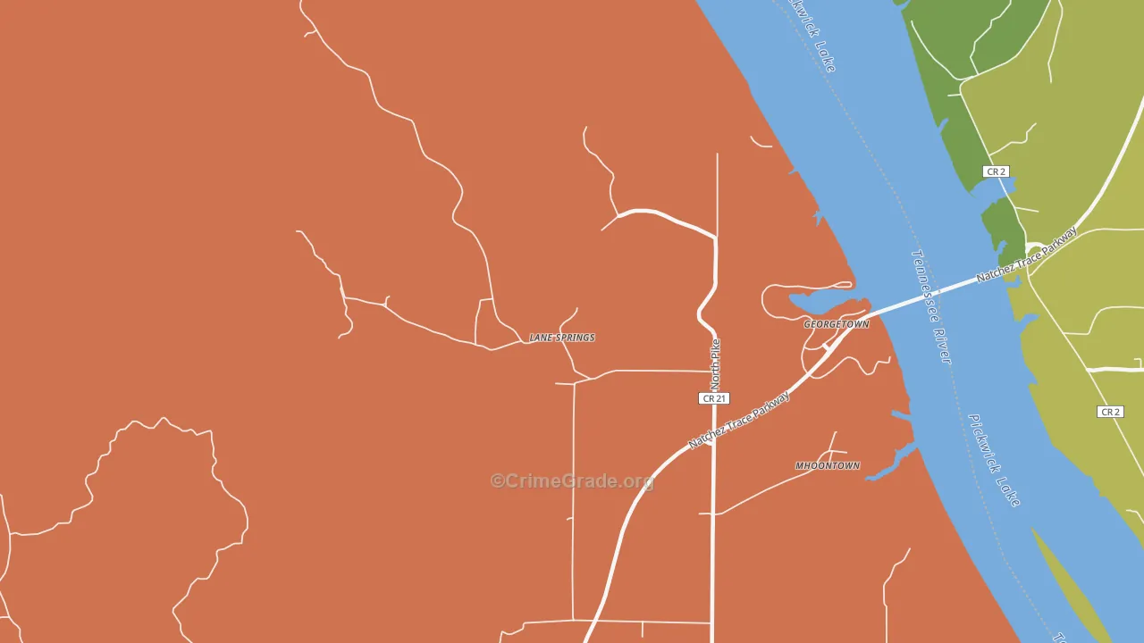 Lane Springs, AL Map of Burglary Rates