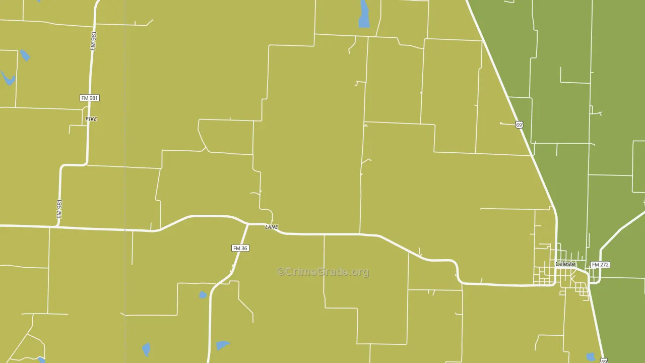 Lane, TX Map of Burglary Rates