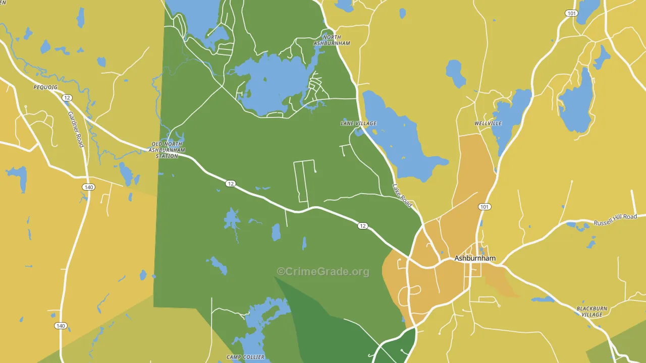 Lane Village, MA Map of Burglary Rates