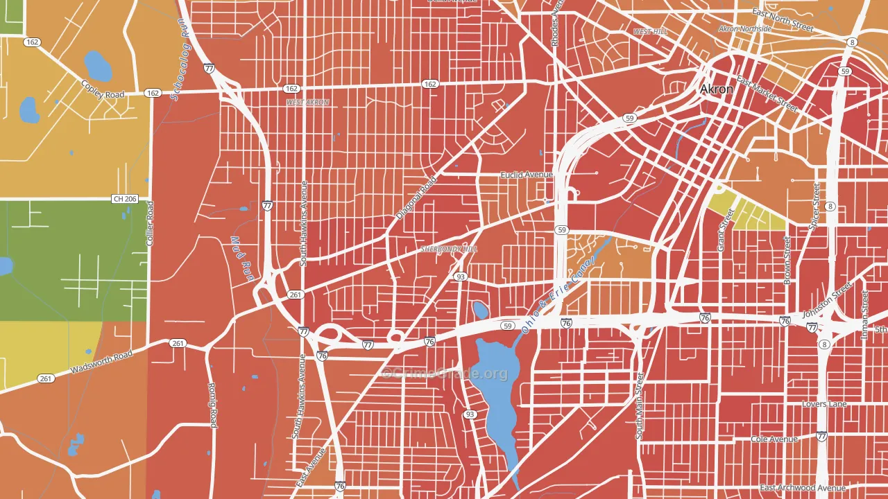 Lane-Wooster, Akron, OH Map of Burglary Rates