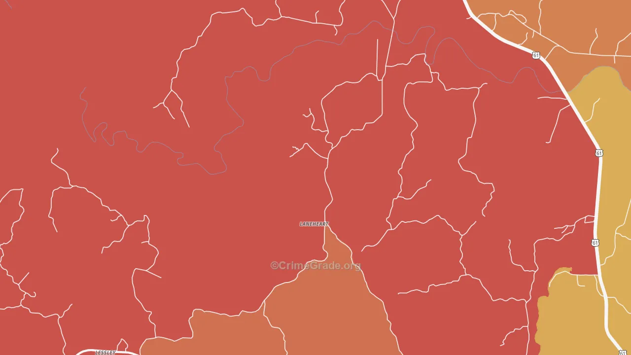 Laneheart, MS Map of Burglary Rates