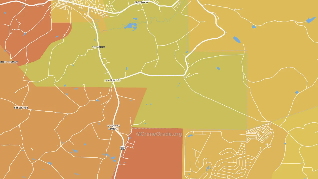 Lanes Mills, PA Map of Burglary Rates