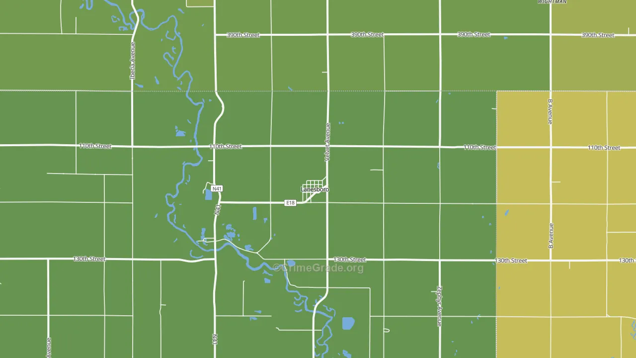 Lanesboro, IA Map of Burglary Rates