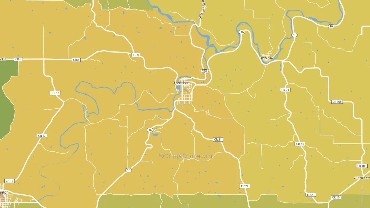 Lanesboro, MN Map of Burglary Rates