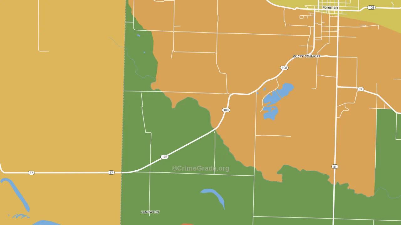 Lanesport, AR Map of Burglary Rates