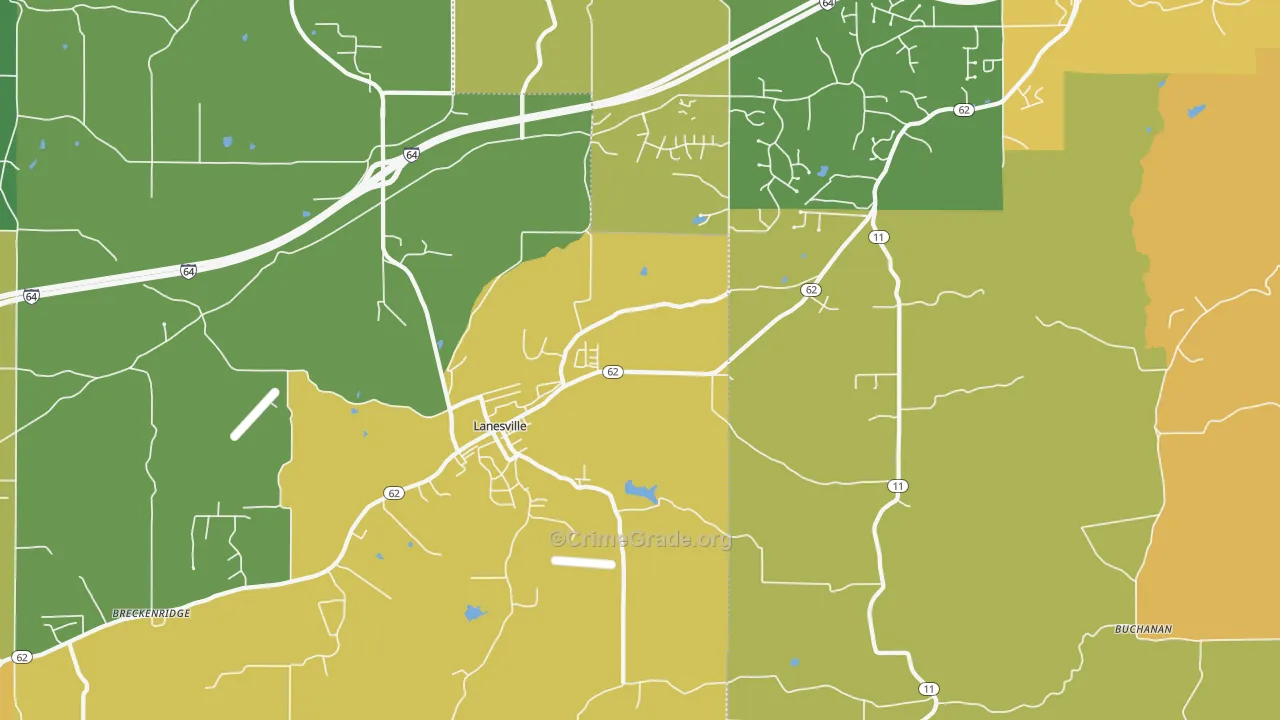 Lanesville, IN Map of Burglary Rates