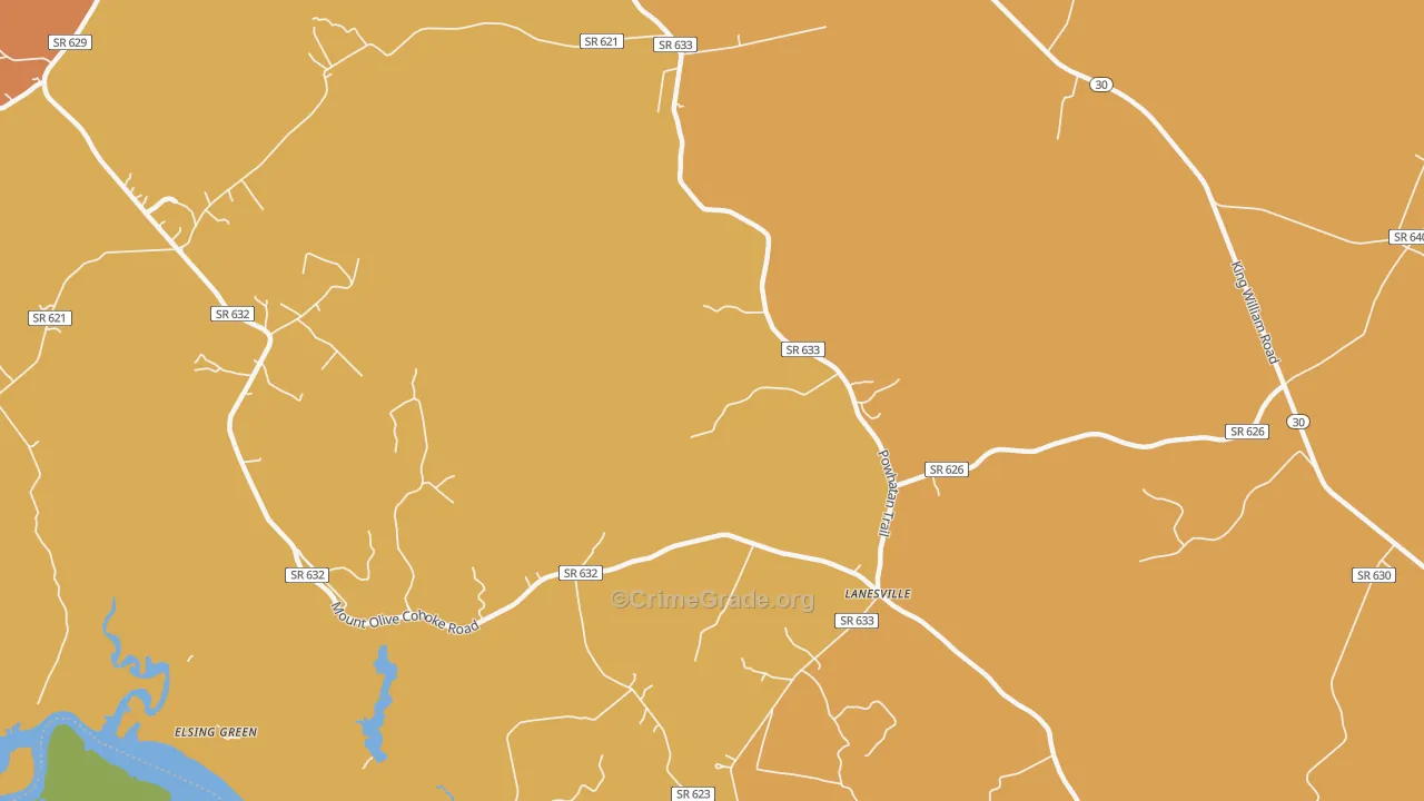 Lanesville, VA Map of Burglary Rates
