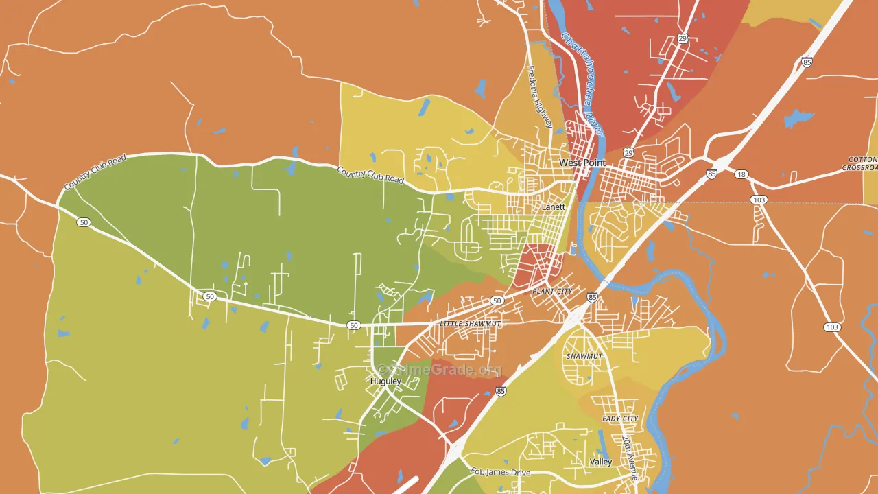 Lanett, AL Map of Burglary Rates