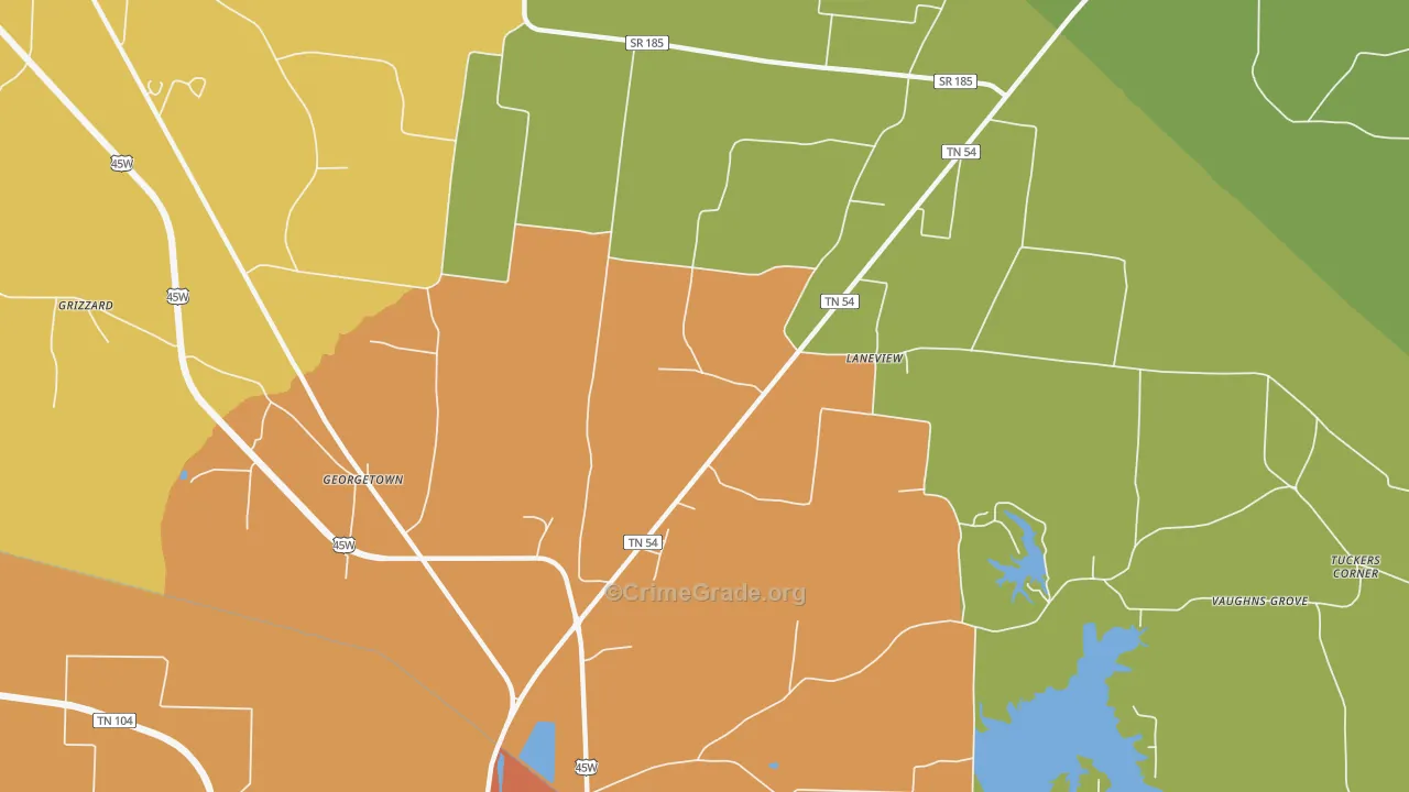 Laneview, TN Map of Burglary Rates