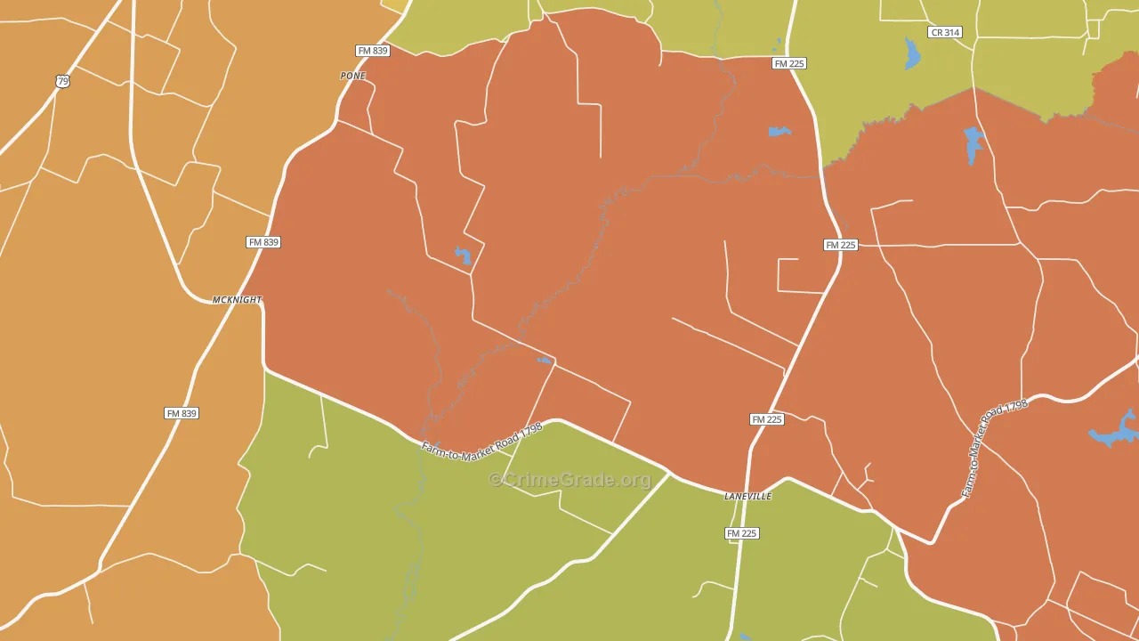 Laneville, TX Map of Burglary Rates