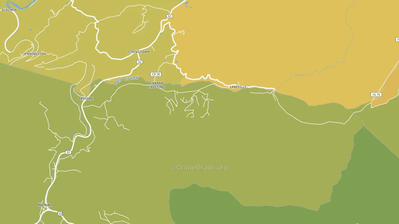 Laneville, WV Map of Burglary Rates