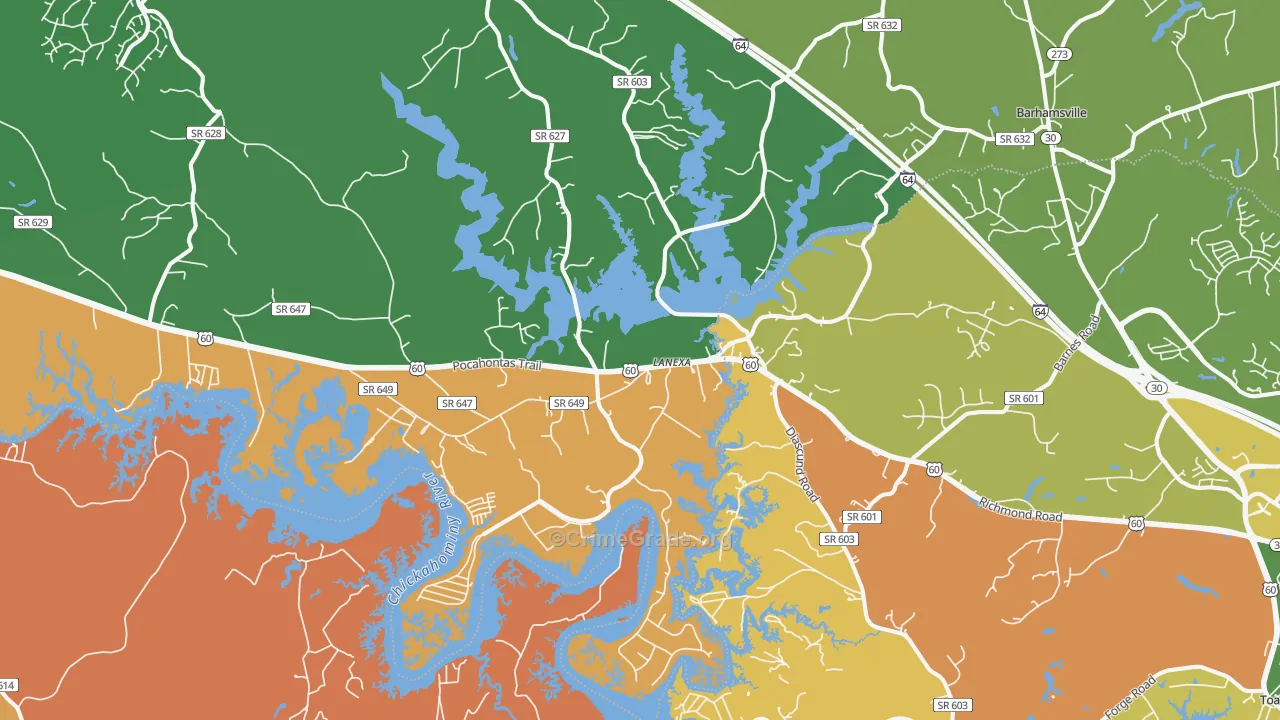 Lanexa, VA Map of Burglary Rates