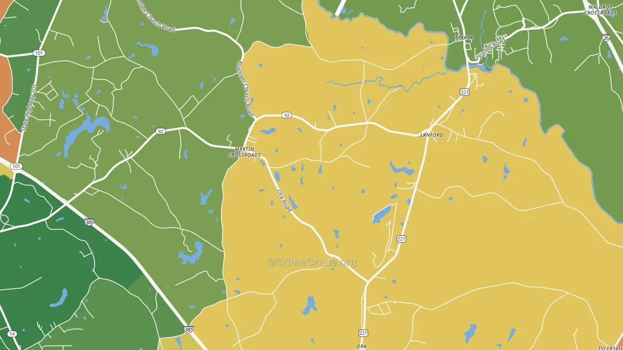 Lanford, SC Map of Burglary Rates