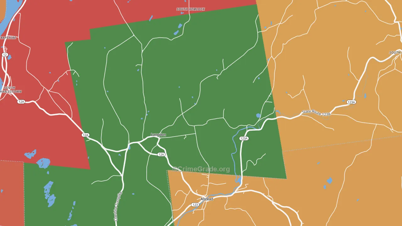 Langdon, NH Map of Burglary Rates