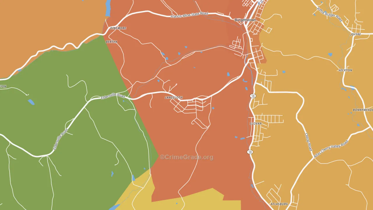 Langeloth, PA Map of Burglary Rates