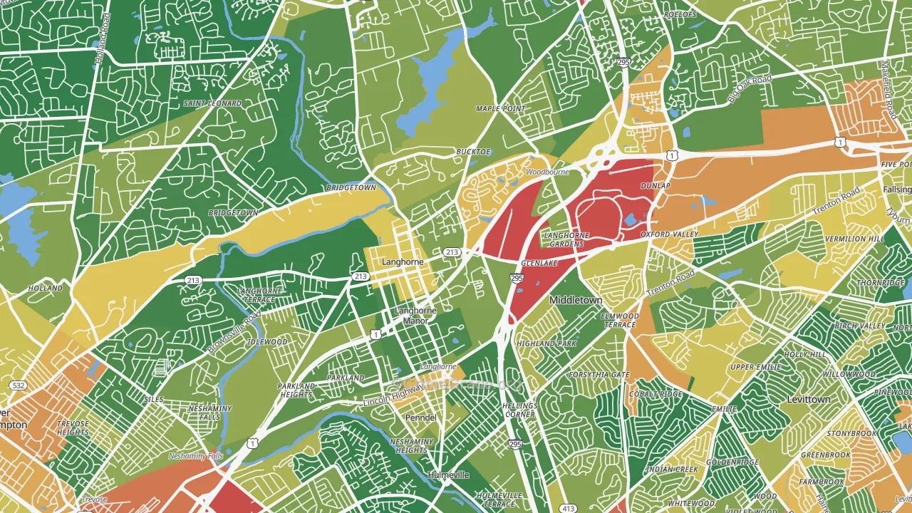 Langhorne, PA Map of Burglary Rates