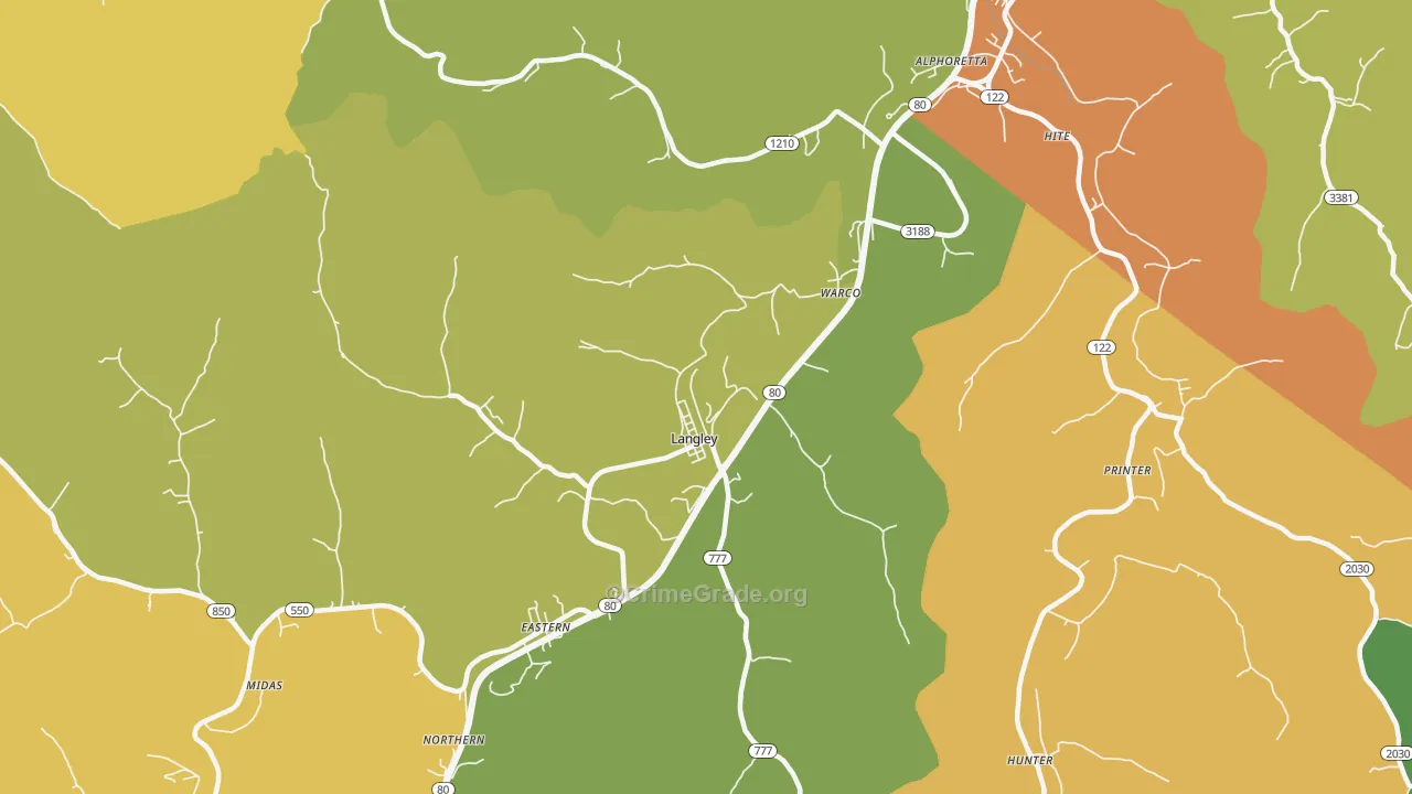 Langley, KY Map of Burglary Rates