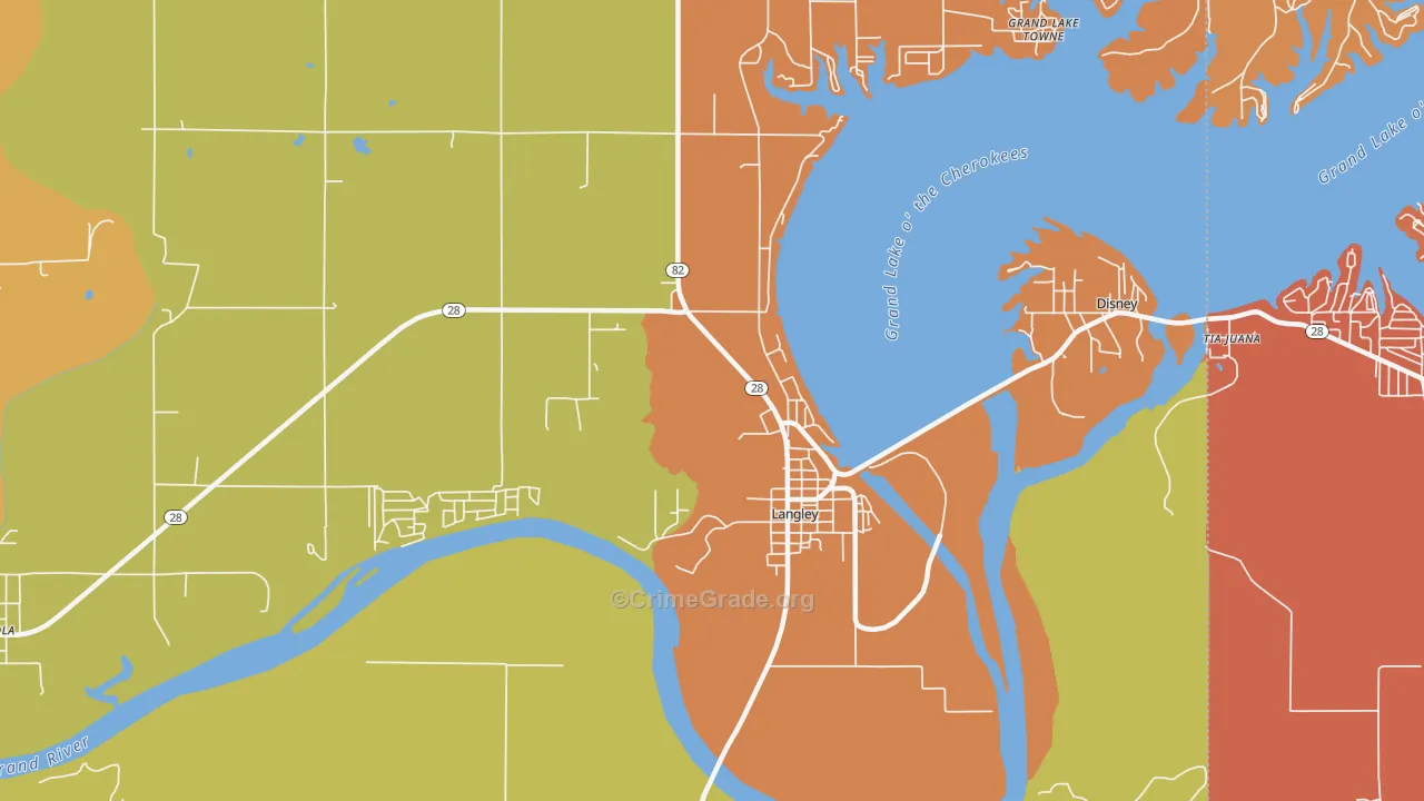 Langley, OK Map of Burglary Rates