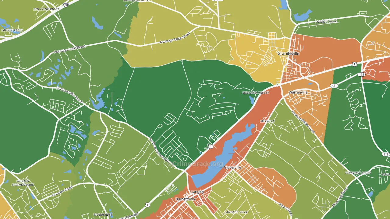 Langley, SC Map of Burglary Rates