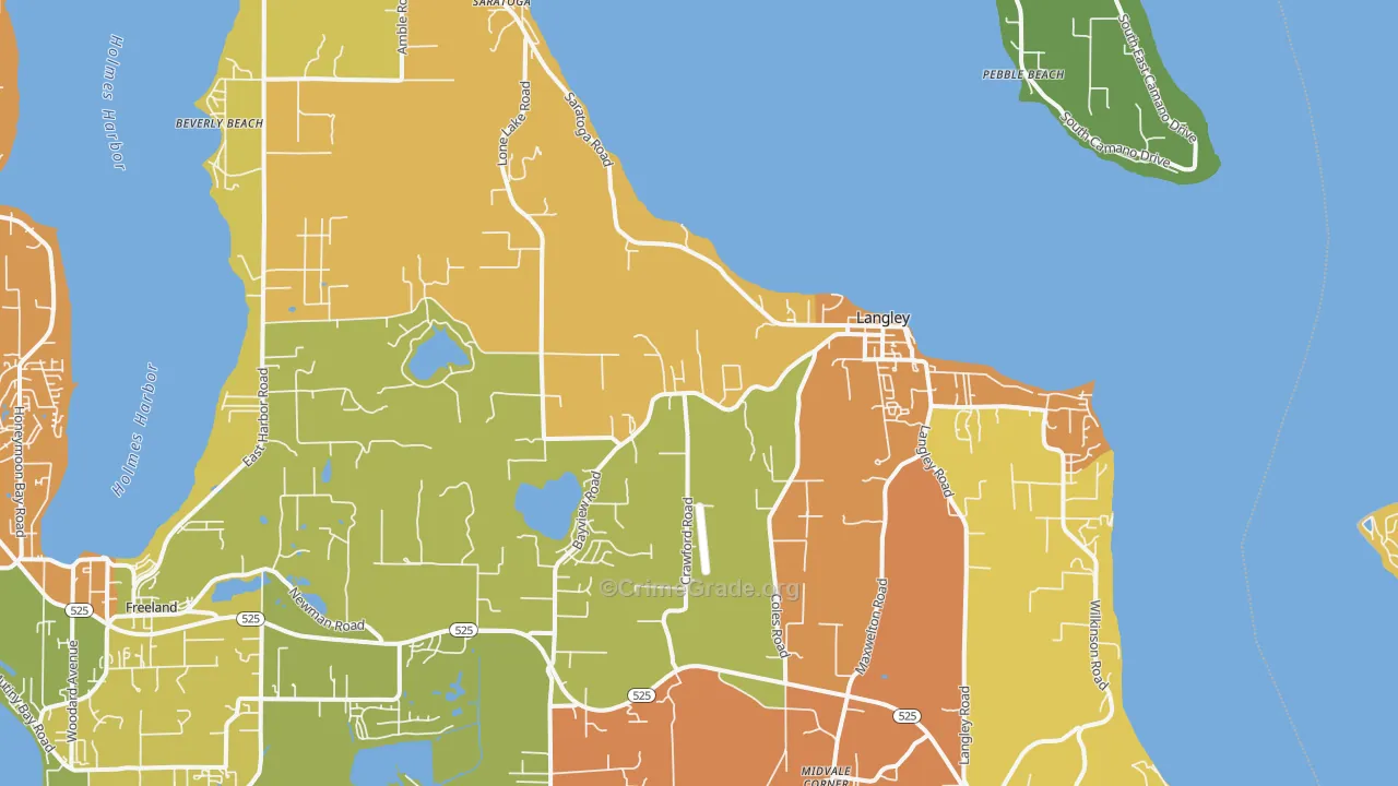 Langley, WA Map of Burglary Rates