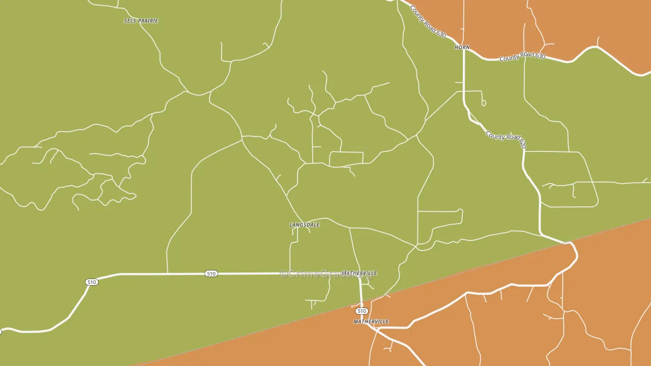 Langsdale, MS Map of Burglary Rates