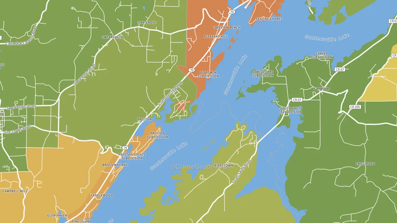 Langston, AL Map of Burglary Rates